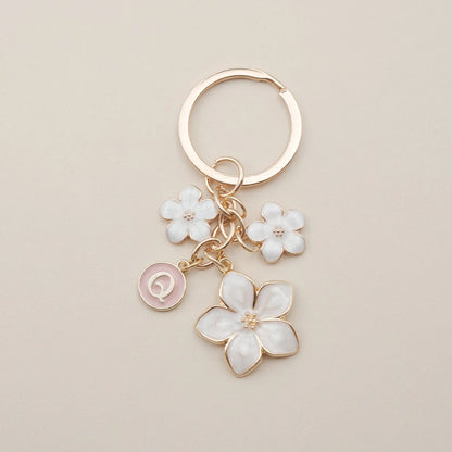 Cherry Blossom Flower Keychain with Custom Initial Charm