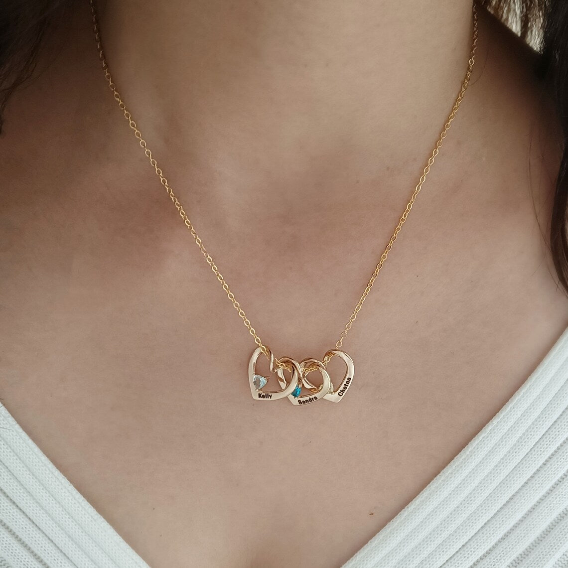 Personalized Birthstone Family Name Jewelry | Custom Heart Necklace or Bangle