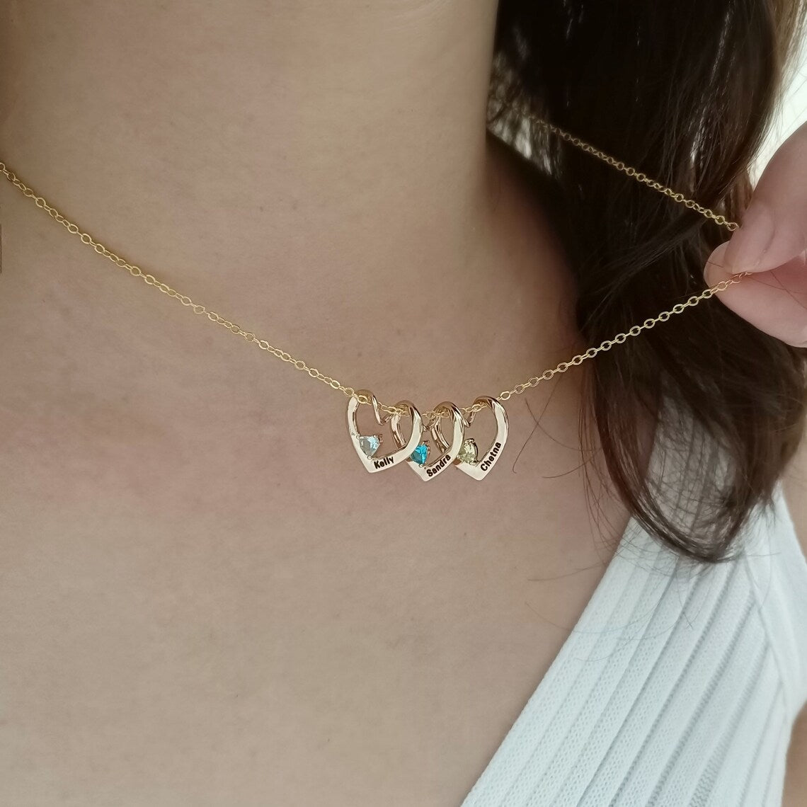 Personalized Birthstone Family Name Jewelry | Custom Heart Necklace or Bangle