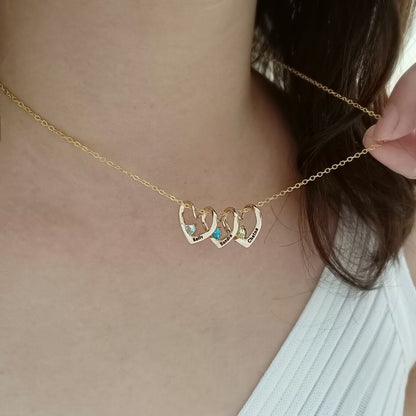 Personalized Birthstone Family Name Jewelry | Custom Heart Necklace or Bangle
