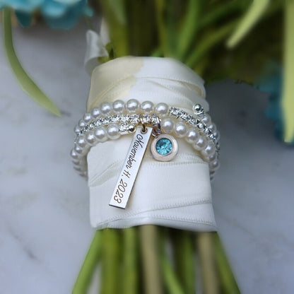 Something Blue Bride Bouquet Charm – Engraved Gift from Mom