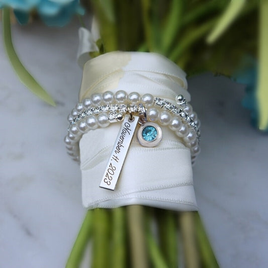 Something Blue Bride Bouquet Charm – Engraved Gift from Mom