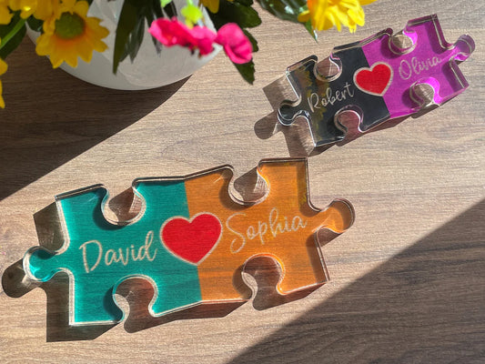 Personalized Puzzle Heart Name Sign – Acrylic Couple Home Decor