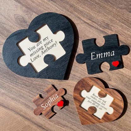 Personalized Puzzle Heart Sign – Couples Valentine Home Decor Gift