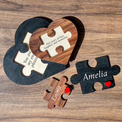 Personalized Puzzle Heart Sign – Couples Valentine Home Decor Gift