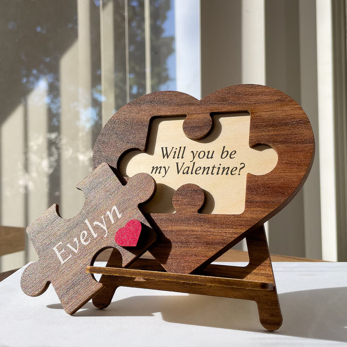 Personalized Puzzle Heart Sign – Couples Valentine Home Decor Gift