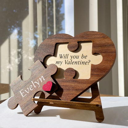 Personalized Puzzle Heart Sign – Couples Valentine Home Decor Gift