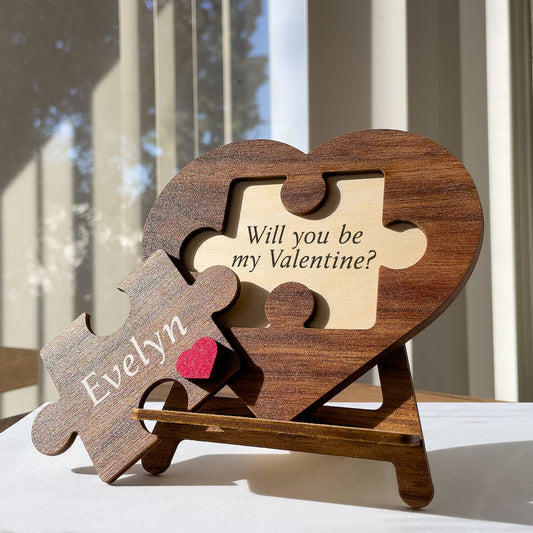 Personalized Puzzle Heart Sign – Couples Valentine Home Decor Gift