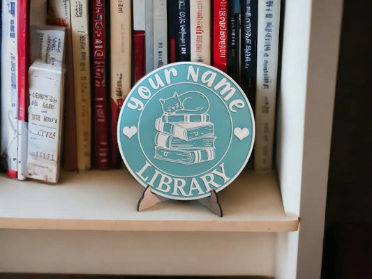 Personalized 3D Library Sign – Book Nook Decor with Stand