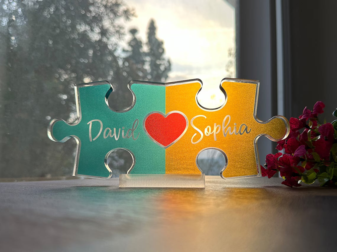 Personalized Puzzle Heart Name Sign – Acrylic Couple Home Decor