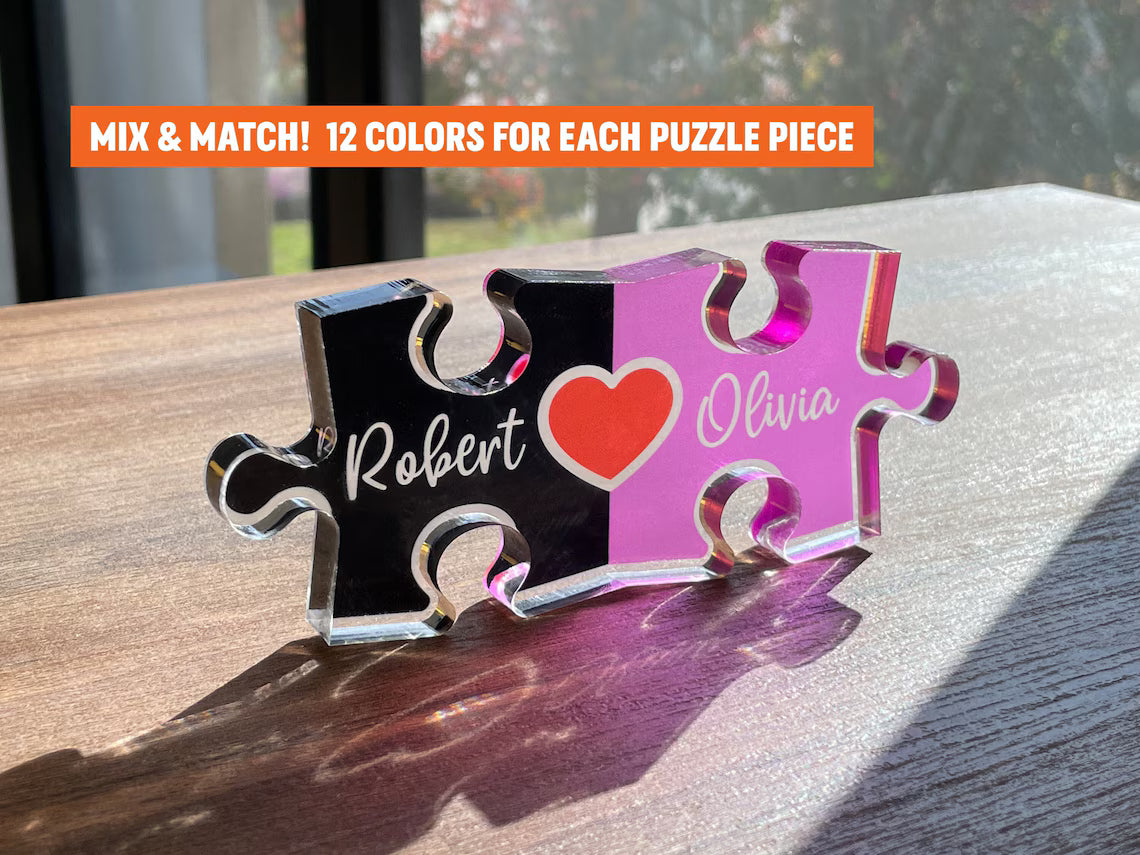 Personalized Puzzle Heart Name Sign – Acrylic Couple Home Decor