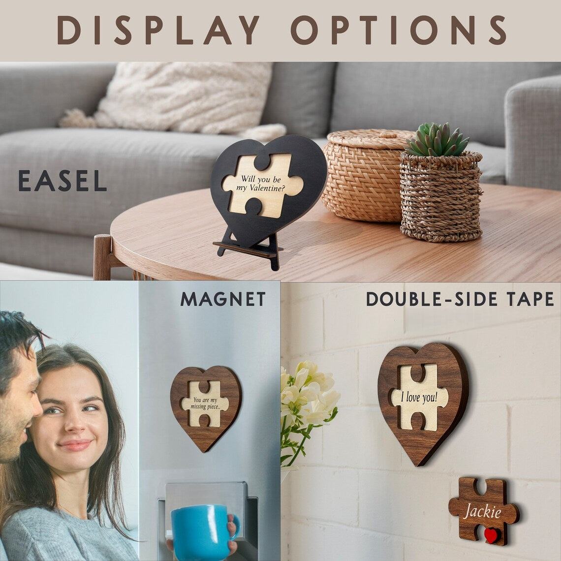 Personalized Puzzle Heart Sign – Couples Valentine Home Decor Gift