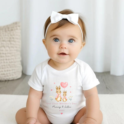 Our First Mother's Day Sleepsuit Personalized Vest for New Mum Bunny