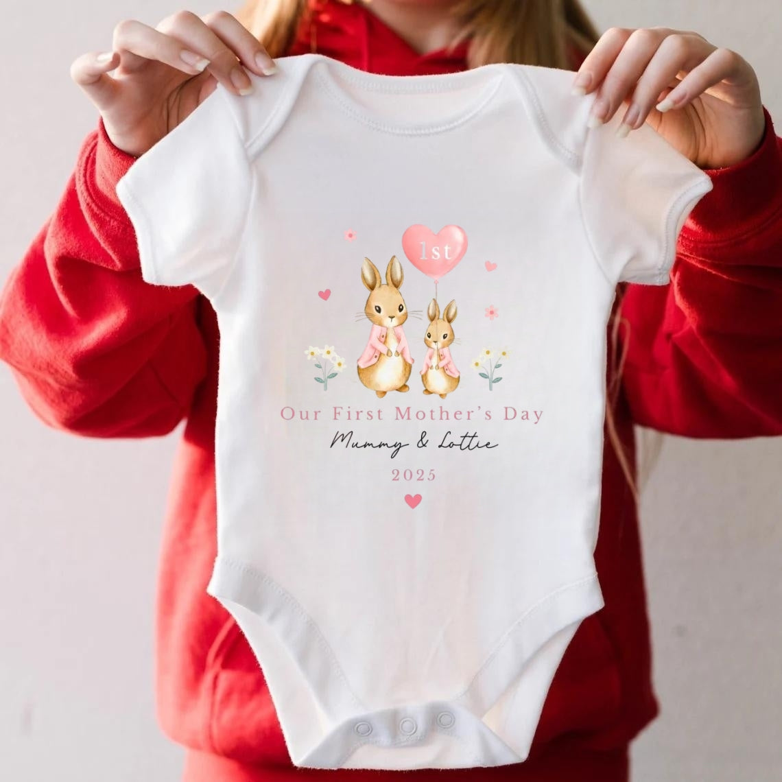Our First Mother's Day Sleepsuit Personalized Vest for New Mum Bunny