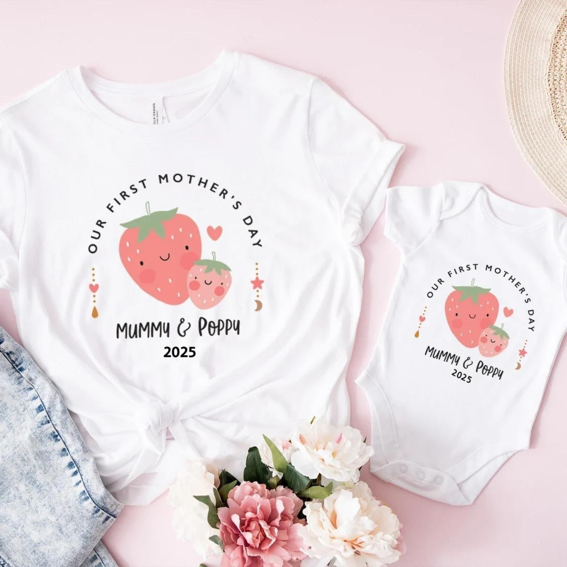 Personalized Our First Mother’s Day T-Shirt & Baby Bodysuit – Mama & Me Gift