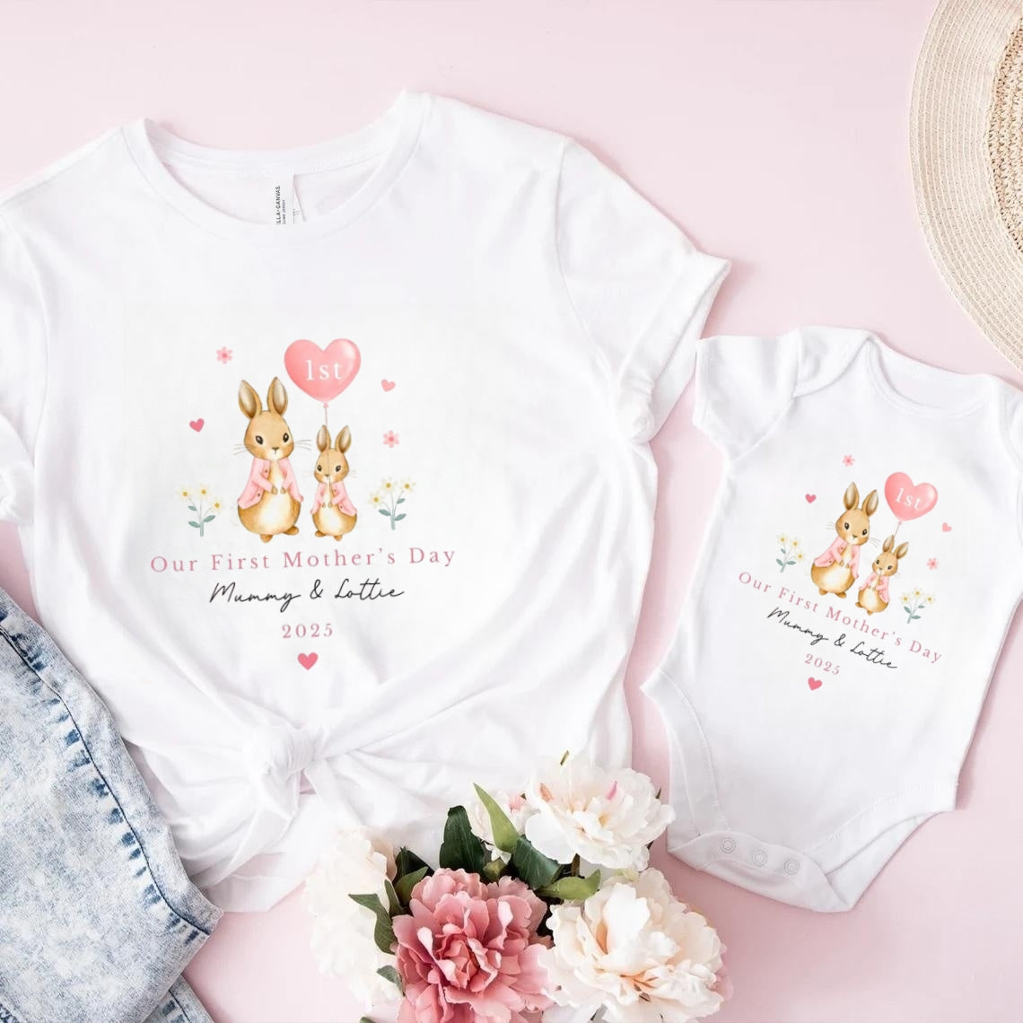 Our First Mother's Day Sleepsuit Personalized Vest for New Mum Bunny