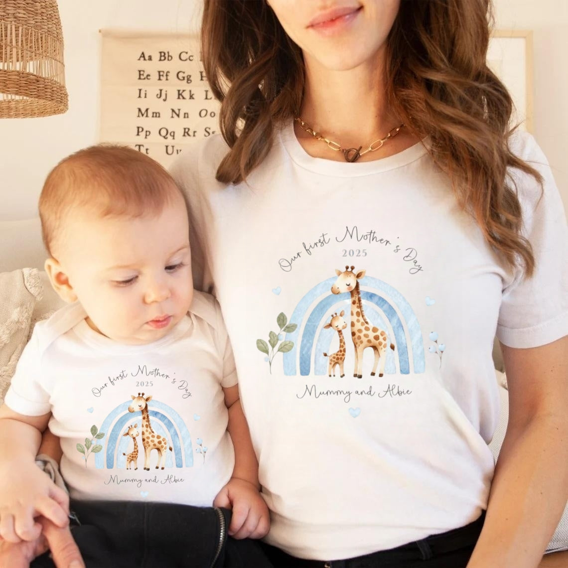 Our First Mother's Day Sleepsuit Personalized New Mum Gift giraffe bear elephant