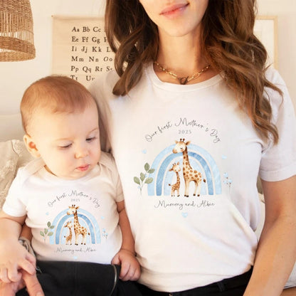 Our First Mother's Day Sleepsuit Personalized New Mum Gift giraffe bear elephant