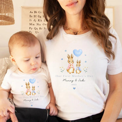 Our First Mother's Day Sleepsuit Personalized Vest for New Mum Bunny