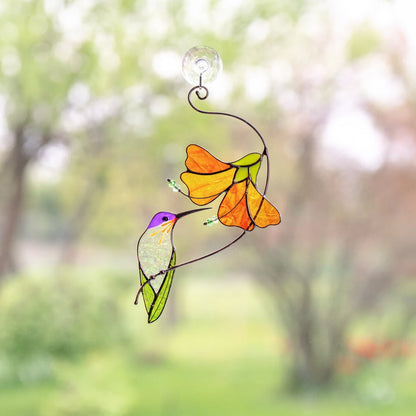 Hummingbird Stained Glass Suncatcher | Handmade Bird Window Decor