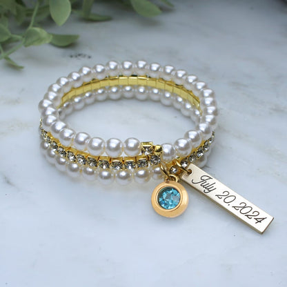 Something Blue Bride Bouquet Charm – Engraved Gift from Mom
