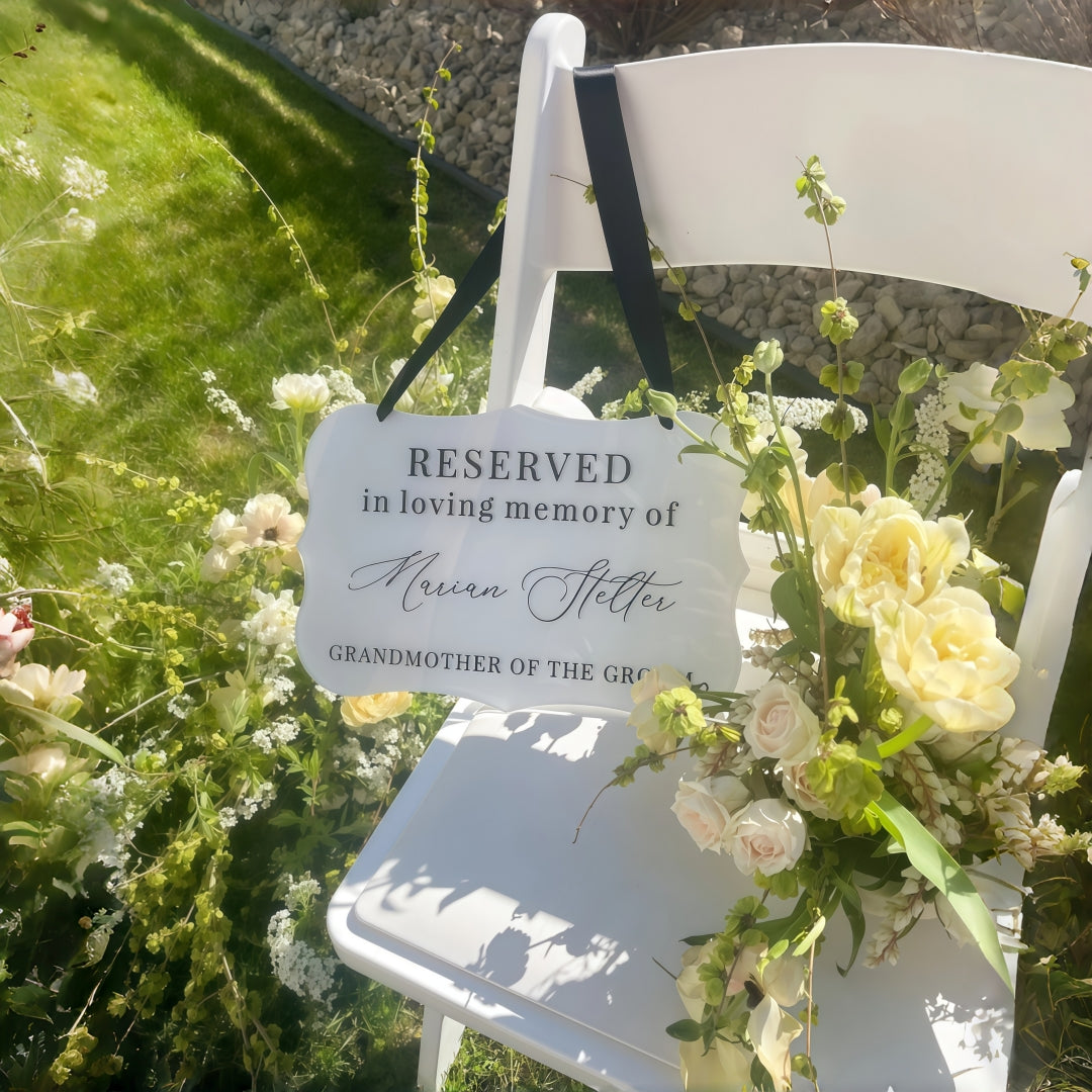 Reserved In Loving Memory Wedding Chair Sign | Personalized Memorial Acrylic Seat Sign