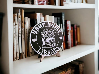 Personalized 3D Library Sign – Book Nook Decor with Stand