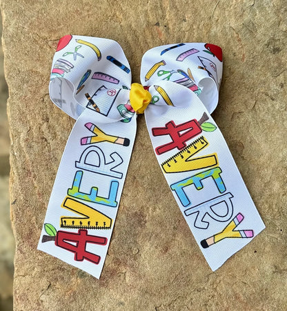 Personalized School Hair Bow | Custom Name Back to School Bow