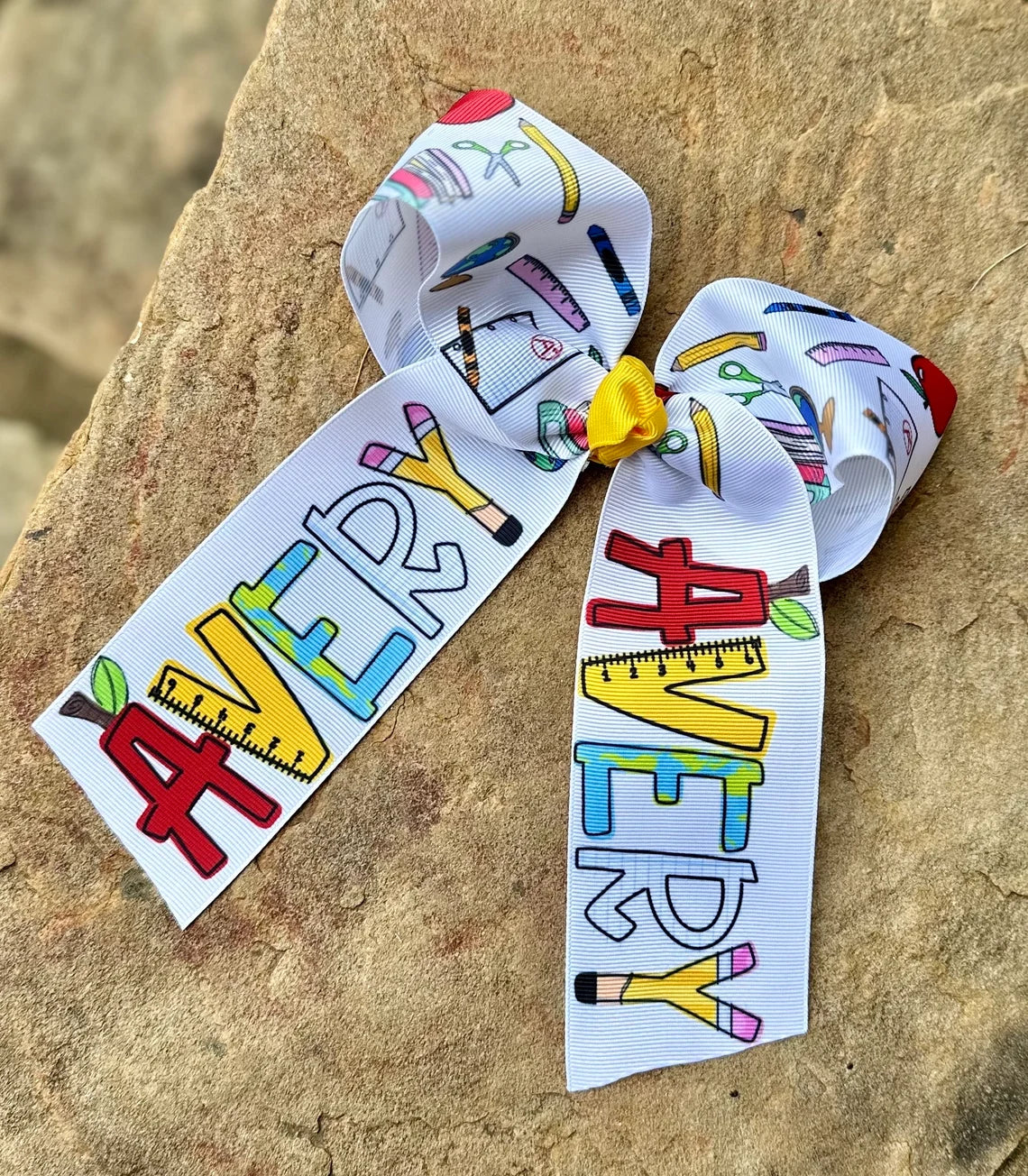 Personalized School Hair Bow | Custom Name Back to School Bow