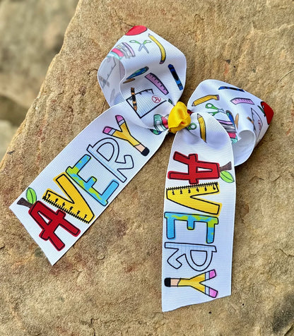 Personalized School Hair Bow | Custom Name Back to School Bow