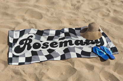 Personalized Retro Checker Beach Towel | Custom Kids & Bridesmaid Gifts