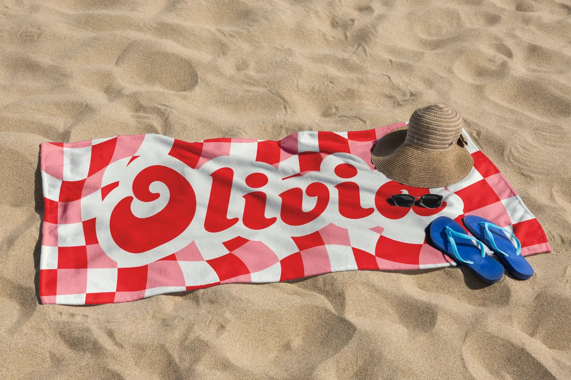 Personalized Retro Checker Beach Towel | Custom Kids & Bridesmaid Gifts