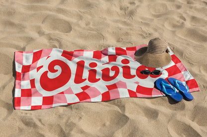 Personalized Retro Checker Beach Towel | Custom Kids & Bridesmaid Gifts