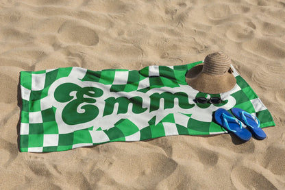 Personalized Retro Checker Beach Towel | Custom Kids & Bridesmaid Gifts