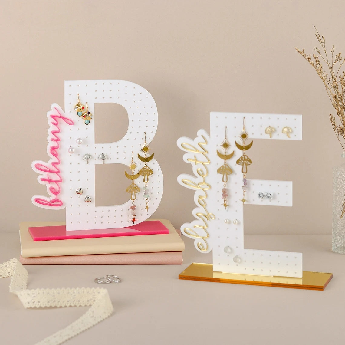 Personalized Initial Acrylic Earring Holder – Custom Name Jewelry Organizer Gift
