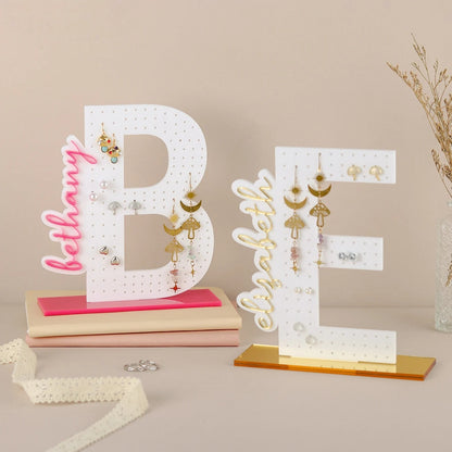 Personalized Initial Acrylic Earring Holder – Custom Name Jewelry Organizer Gift