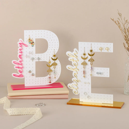 Personalized Initial Acrylic Earring Holder – Custom Name Jewelry Organizer Gift