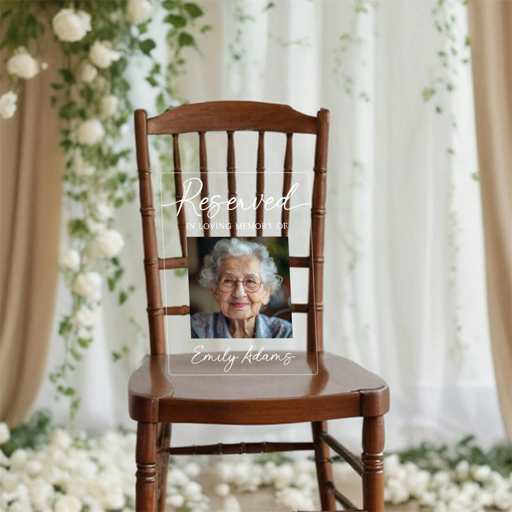 Reserviertes Gedenkschild, personalisierte Gedenktafel, In liebevoller Erinnerung Hochzeitsdeko, Beileidsgeschenk, Gedenkschild aus Acryl zur Hochzeit
