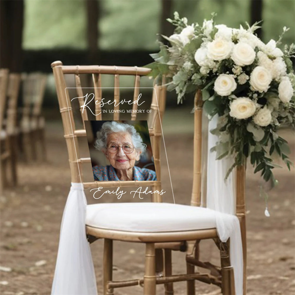 Reserviertes Gedenkschild, personalisierte Gedenktafel, In liebevoller Erinnerung Hochzeitsdeko, Beileidsgeschenk, Gedenkschild aus Acryl zur Hochzeit