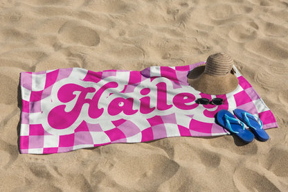 Personalized Retro Checker Beach Towel | Custom Kids & Bridesmaid Gifts