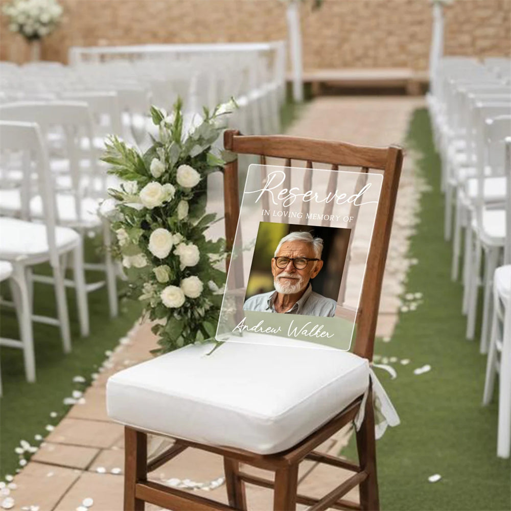 Reserviertes Gedenkschild, personalisierte Gedenktafel, In liebevoller Erinnerung Hochzeitsdeko, Beileidsgeschenk, Gedenkschild aus Acryl zur Hochzeit