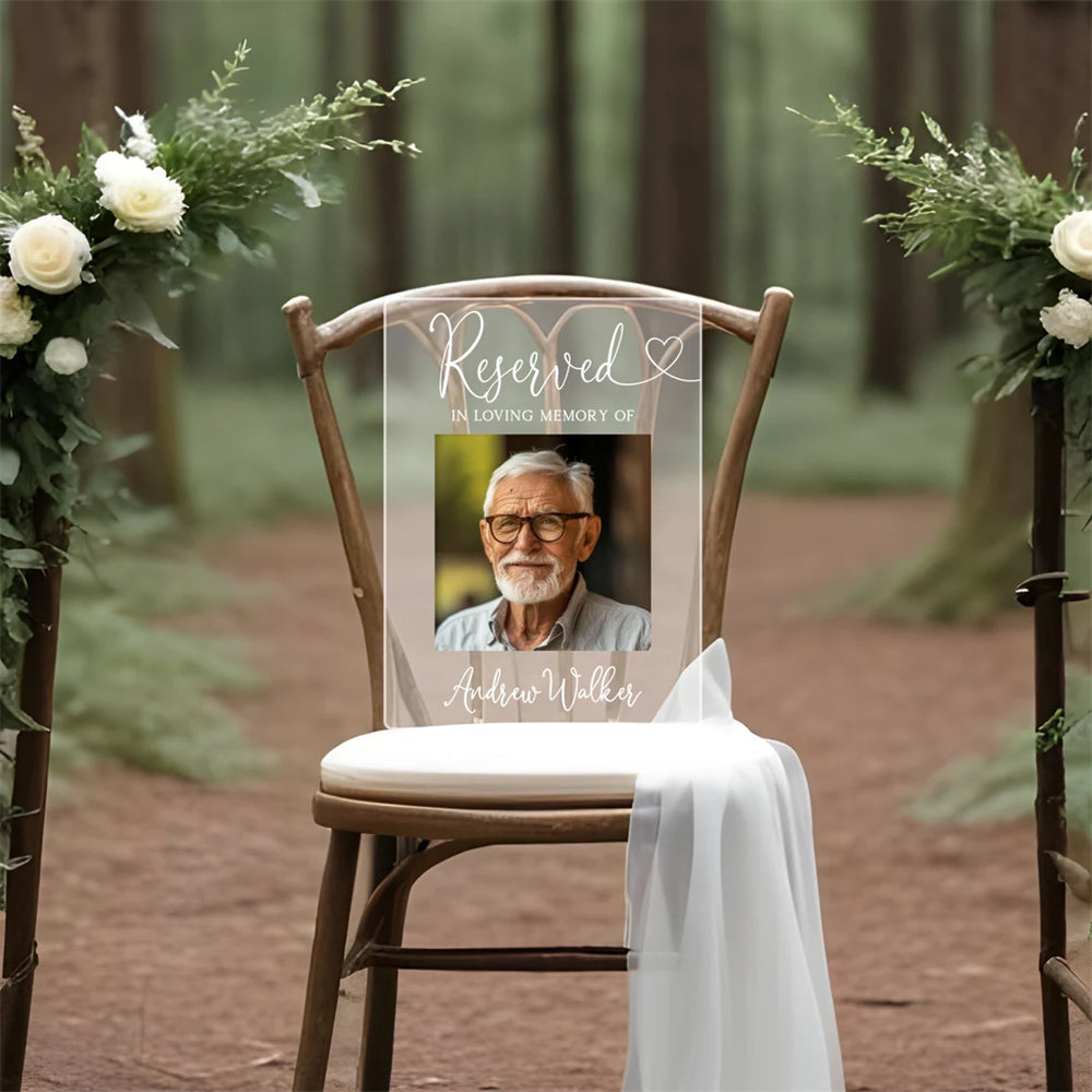 Reserviertes Gedenkschild, personalisierte Gedenktafel, In liebevoller Erinnerung Hochzeitsdeko, Beileidsgeschenk, Gedenkschild aus Acryl zur Hochzeit