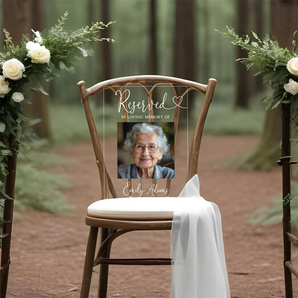Reserviertes Gedenkschild, personalisierte Gedenktafel, In liebevoller Erinnerung Hochzeitsdeko, Beileidsgeschenk, Gedenkschild aus Acryl zur Hochzeit