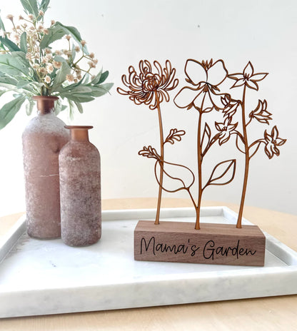 Wood Birth Flower Garden - Custom Wooden Keepsake for Mom