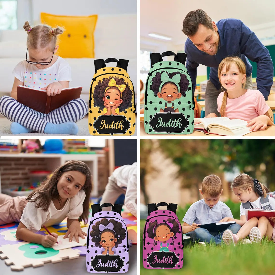 Custom Afro Girl Backpack & Lunch Bag Set | Personalized School Gift