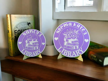 Personalized 3D Library Sign – Book Nook Decor with Stand