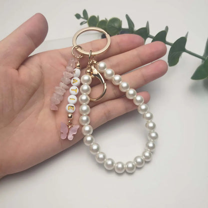 Personalized Name Keyring – Crystal, Butterfly & Pearl Charm