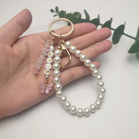 Personalized Name Keyring – Crystal, Butterfly & Pearl Charm