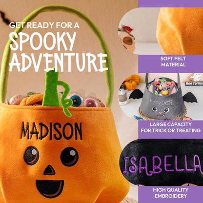 Custom Halloween Basket Candy Bag – Personalized Trick or Treat Bucket