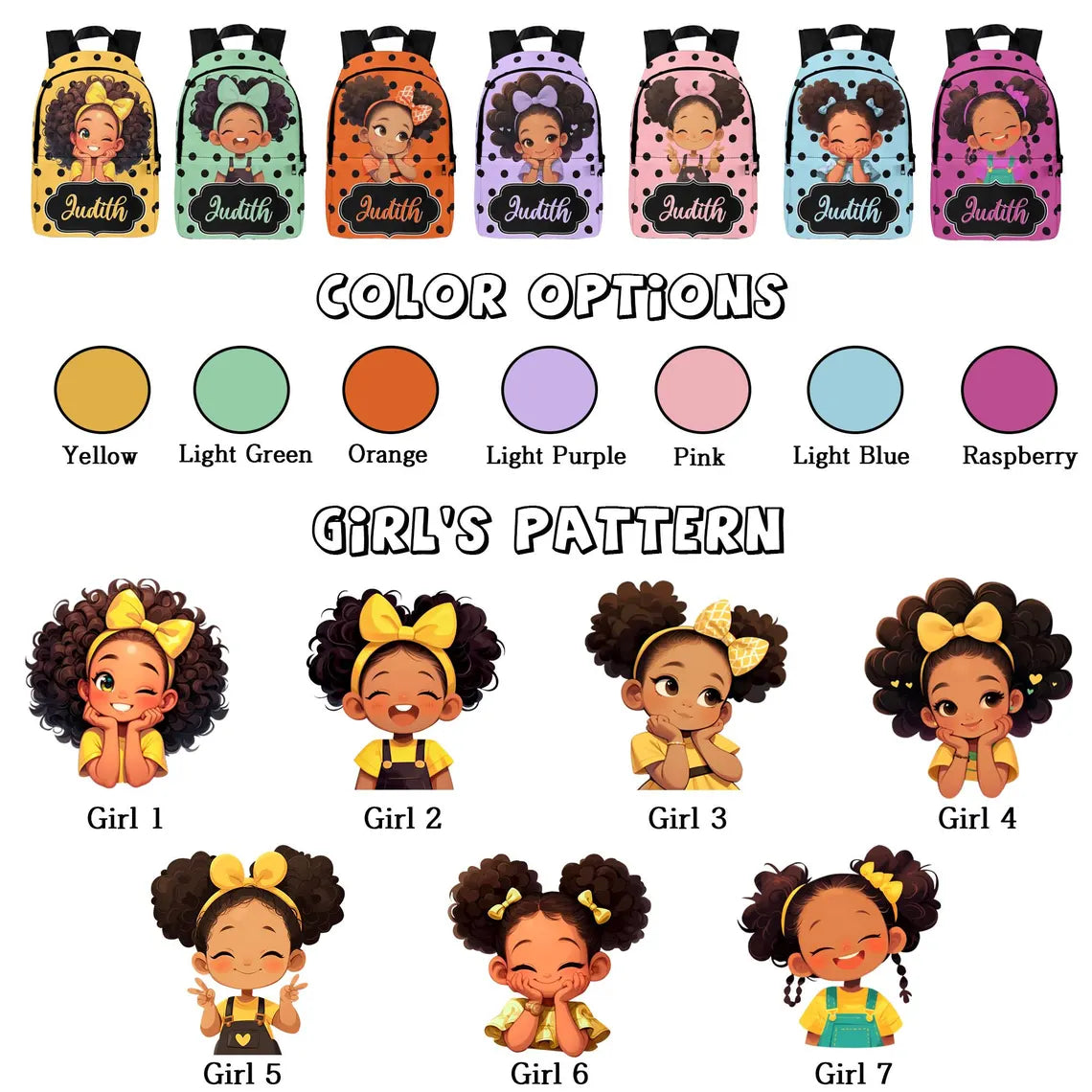 Custom Afro Girl Backpack & Lunch Bag Set | Personalized School Gift